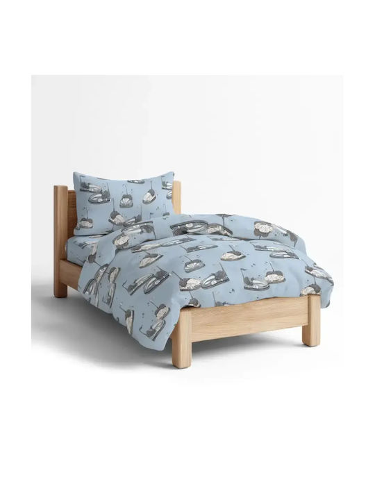 Borea Kids Sheets Set Single Cotton Bumping Cars Light Blue 160x250cm 3 Pieces