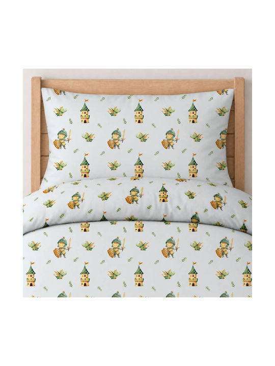Astron Italy Single Cotton Sheets Set With Elastic Band Knight&castle Light Blue 100x200cm 3 Pieces