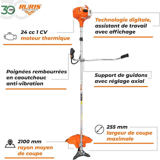Ruris RR241 Bravo Tăietor de Iarbă pe Benzină în Doi Timpi De Umăr / De Mână 1 CP 3.9 kg