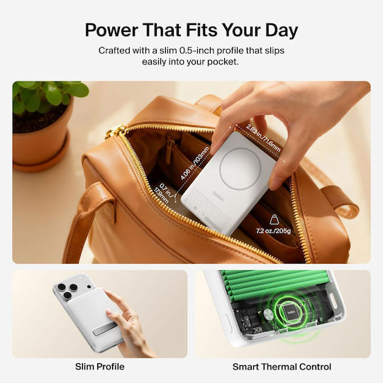 Belkin BoostCharge Slim Qi2 Power Bank 10000mAh 30W mit 2 USB-C Ausgangsanschlüsse Weiß