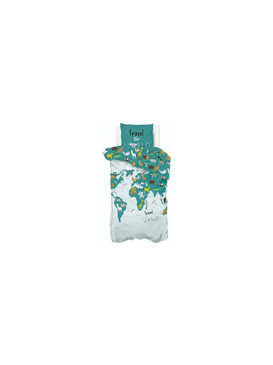 Atmosphera Set Kids Duvet Cover Single with Pillowcase Cotton Green 140x200cm