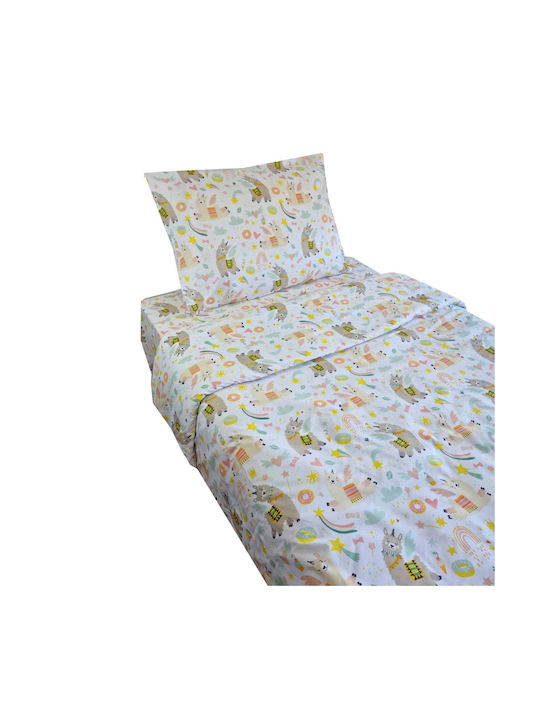 Astron Italy Lama Kids Duvet Cover Set Single with Pillowcase Cotton Multicolour 165x250cm
