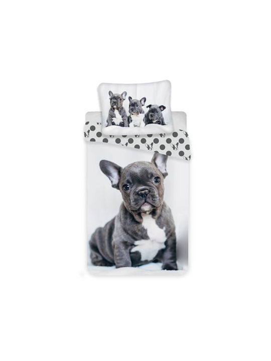 Set Kinderbettbezug Einzel mit Kissenbezug Baumwolle White/Grey 140x200cm