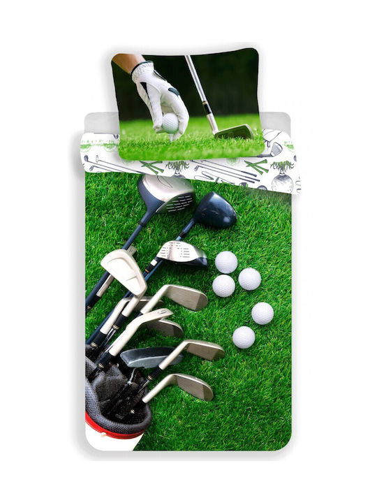 Golf Set Kids Duvet Cover Single with Pillowcase Cotton Green 140x200cm