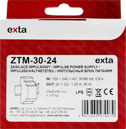 Sursă De Alimentare Montată Pe Șină Th-35 Din 30w 24v Dc Tip Ztm-30/24 Ext10000282