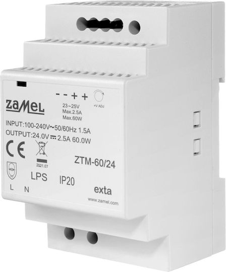 Th-35 Din 60w 24v Dc Rail Mounted Switching Power Supply Type Ztm-60/24 Ext10000284