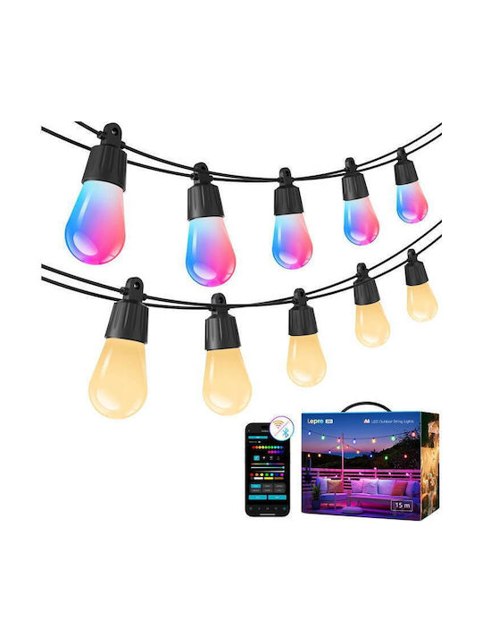 Lepro Expandable Waterproof Smart LED Garland Lights IP44 15m Warm White