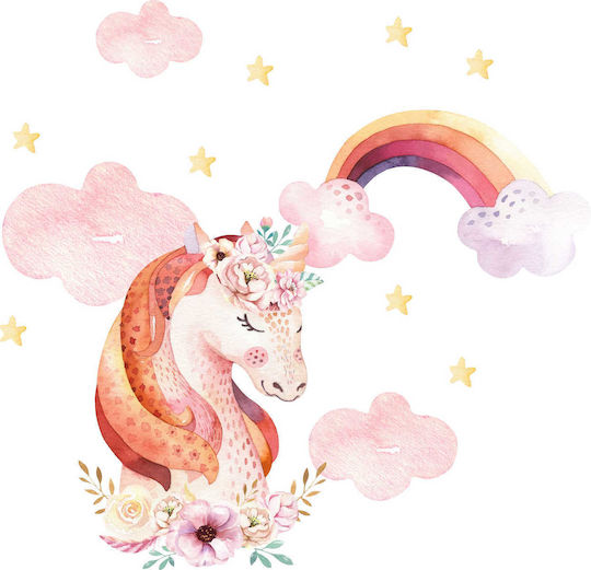 Kinder Wandsticker Aquarell Einhorn Wolken Regenbogen 100x200