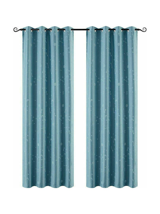 Beauty Home Kids Blackout Fluorescent Curtain With Grommet Tops Light Blue 140x260cm