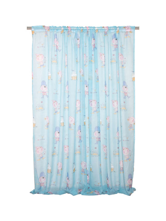 Viopros Kinder Vorhang Koursoári mit Borte Türkis 678632 140x270cm