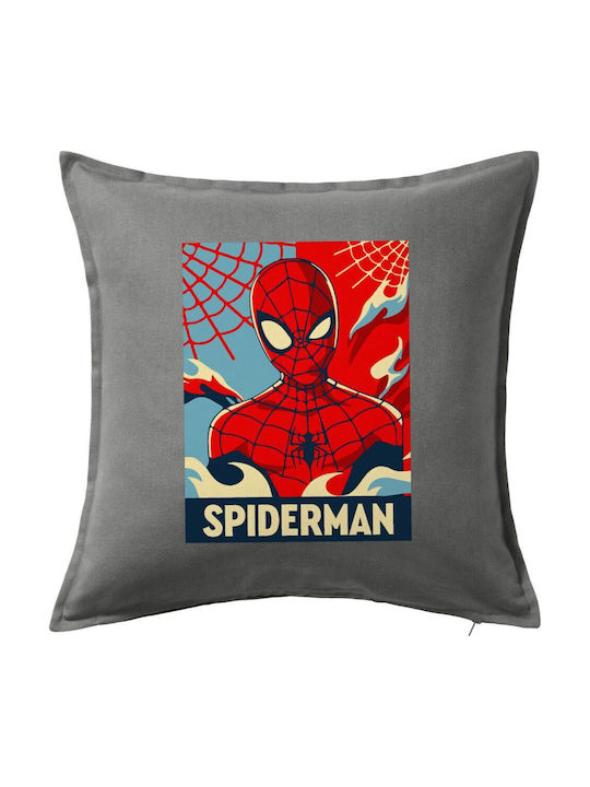 Spiderman Kid Couch Pillow Gray 100% Cotton Contains Filling 50x50cm