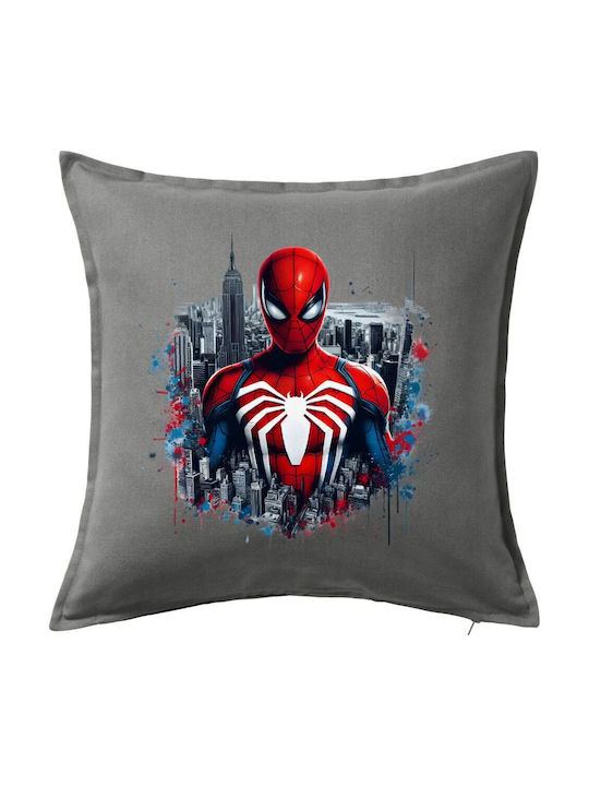 Spiderman City Μαξιλάρι Καναπέ Γκρι 100% Βαμβάκι Περιέχεται Γέμισμα 50x50cm