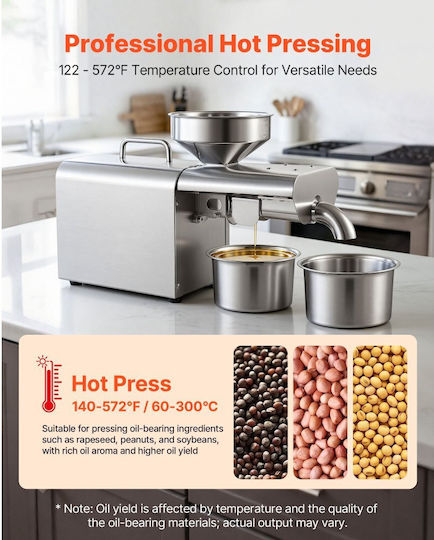 Vevor Electric Oil Press Machine 750w 3,75 Kg H 50°c-300°c Peanuts Sesame Soy Almonds Ddzyj1250w46nnptl001v2