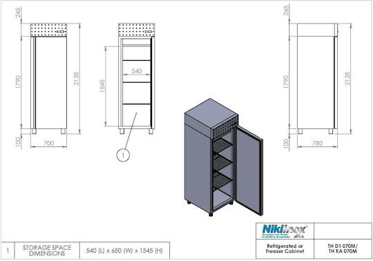 Niki Inox Επαγγελματικό Ψυγείο Θάλαμος Π70xΒ78xΥ215cm