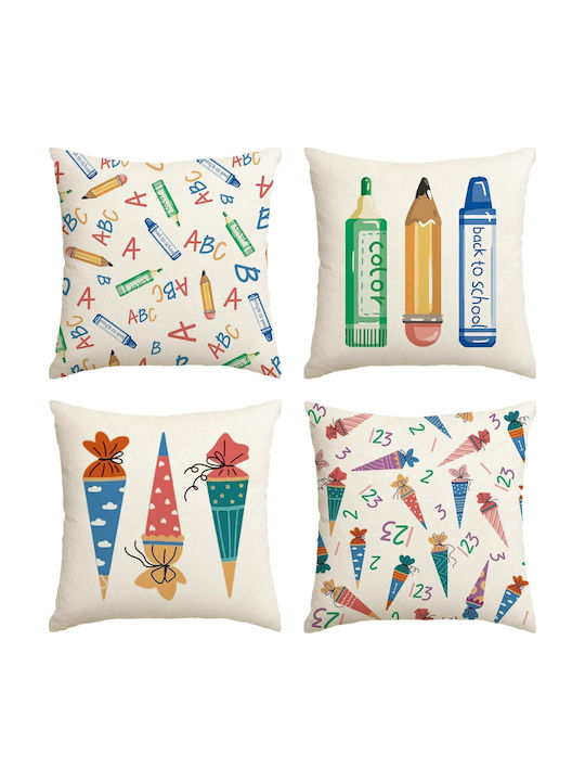 Decorative Pillowcase 123 Abc Back To School 45x45cm 4pcs Beige