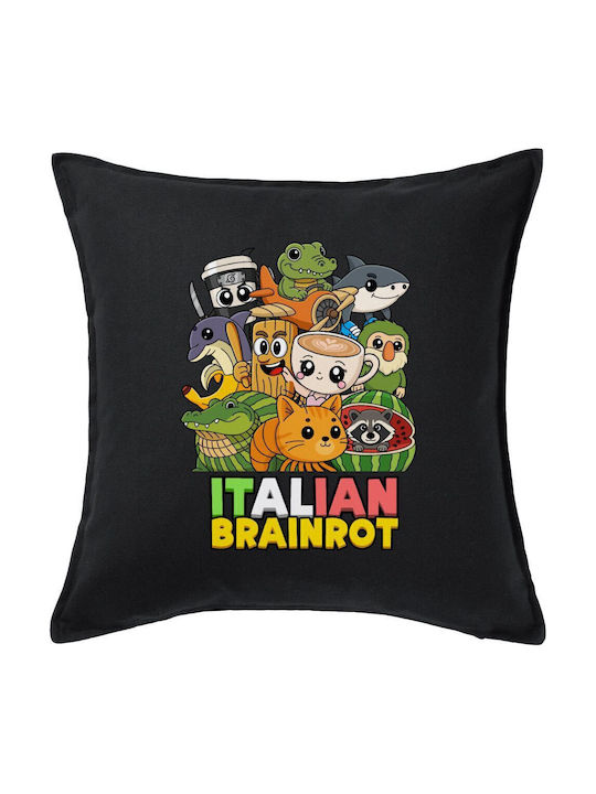 Italian Brainrot Friends Възглавница Канапе Черна 100% Памук Включено Пълнеж 50x50см