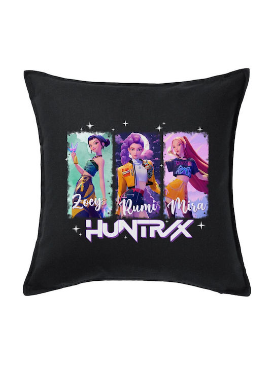 Huntr X K-pop Girl Group Kids Throw Pillow Couch Black 100% Cotton Filling 50x50cm