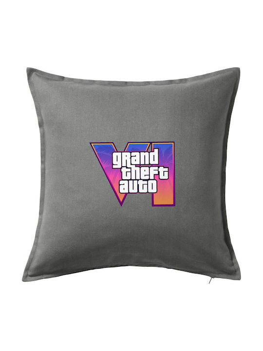 Gta Vi Couch Pillow Grey 100% Cotton Contains Filling 50x50cm