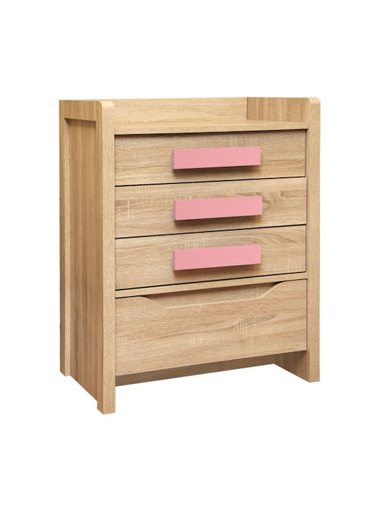 Kids Chest of Drawers Playroom Sonoma / Pink with 4 Drawers 63x40x80cm