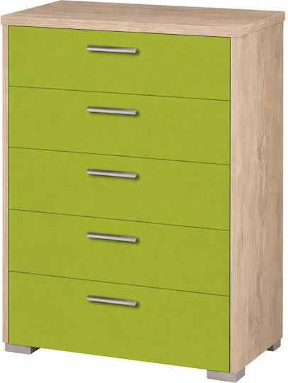 Детска гардеробна шкафче No 5 Oak-Light Green с 5 чекмеджета 60x45x90бр