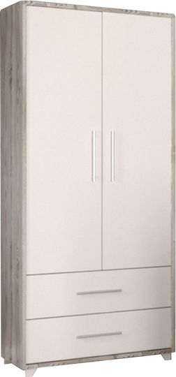 Emily Δίφυλλη Ντουλάπα με 2 Συρτάρια Γκρι 100x50x180cm Emily Δίφυλλη Ντουλάπα με 2 Συρτάρια Γκρι 100x50x180cm