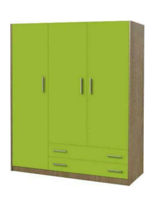 No 3 Dulap Triplă cu 2 Sertare Stejar-Verde 110x50x180cm
