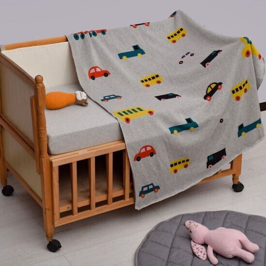 Liolios Home Decke Kinderbett Multi Vehicles Gestrickt Gray 100x150cm