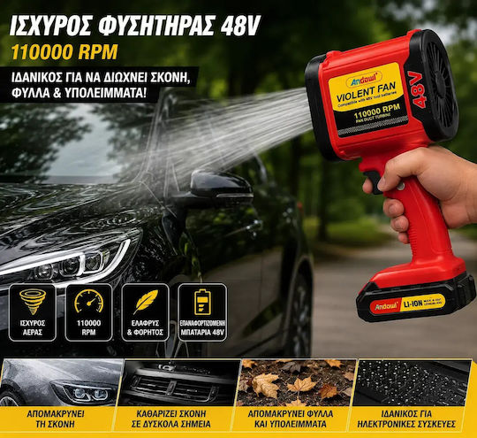 Andowl Rechargeable 12V Red Car Blower