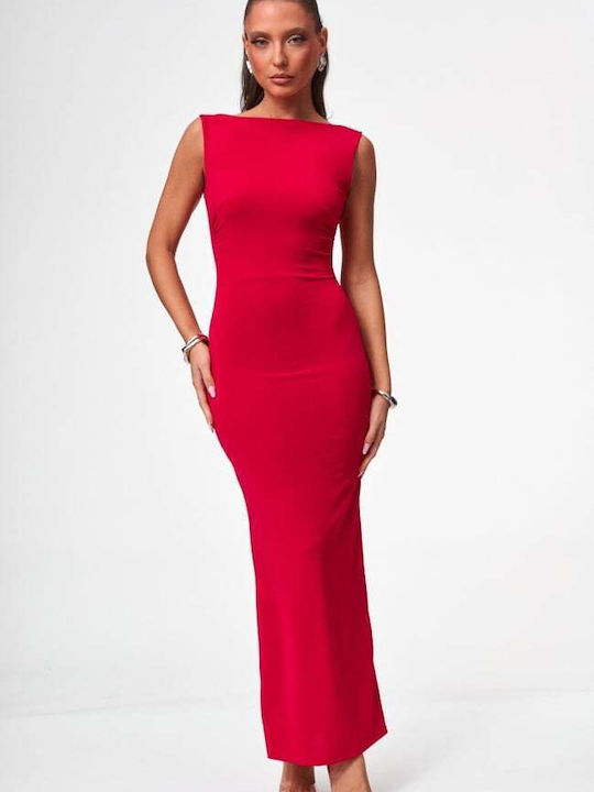 Summer Maxi Evening Dress Open Back Red