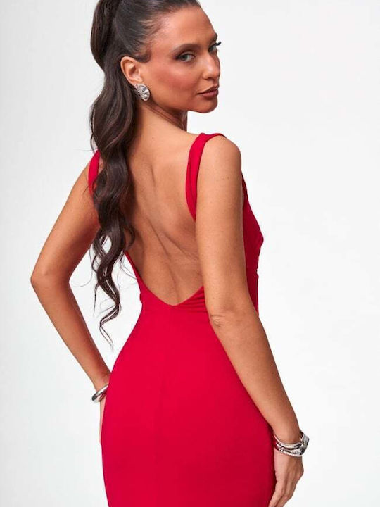 Summer Maxi Evening Dress Open Back Red