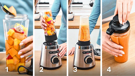 Bosch To-Go-Flasche + Messer kompatibel mit Bosch Vitapower Blender Serie 4 Serie 2