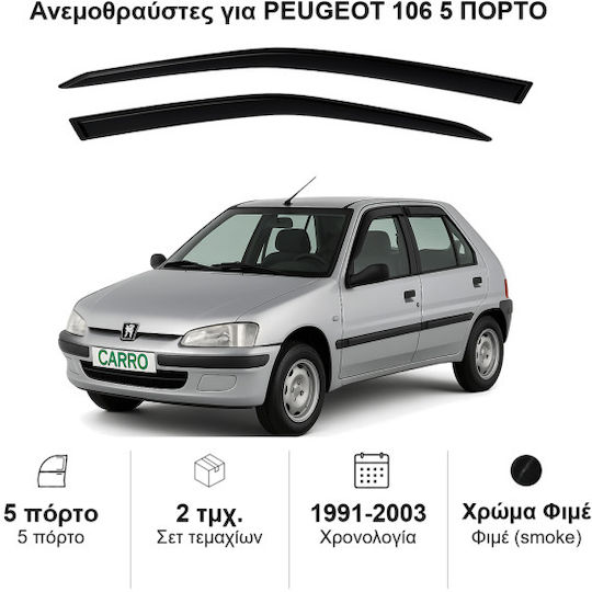 Heko Satz Windabweiser Vordere Dark Fime für Peugeot 106 5D 1992 2Stück