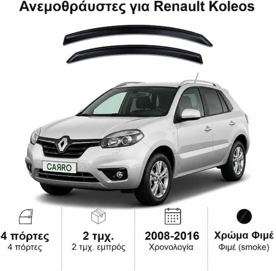 Heko Set of Windbreakers Front Car Dark Fime for Renault Koleos 2pcs