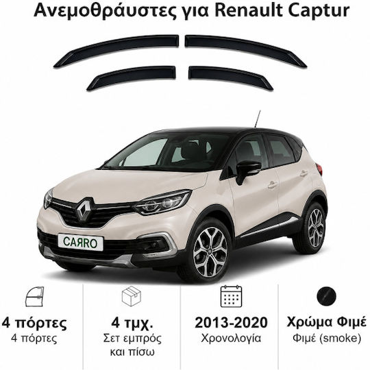 Heko Set of Windbreakers Front and Rear Car Dark Fime for Renault Captur 4pcs
