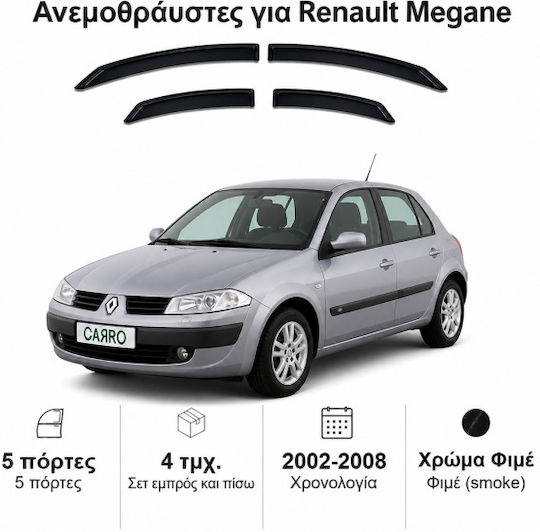 Heko Set of Windbreakers Front and Rear Car Dark Fime for Renault Megane 4pcs