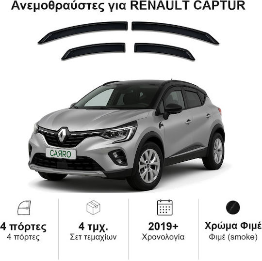 Heko Set of Windbreakers Front and Rear Car Dark Fime for Renault Captur 4pcs