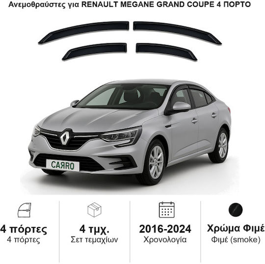 Heko Set of Windbreakers Front and Rear Car Dark Fime for Renault Megane 4pcs