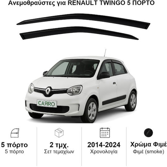 Heko Set of Windbreakers Front Car Dark Fime for Renault Twingo 2pcs