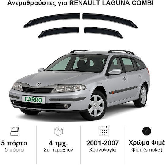 Heko Set of Windbreakers Front and Rear Car Dark Fime for Renault Laguna 4pcs