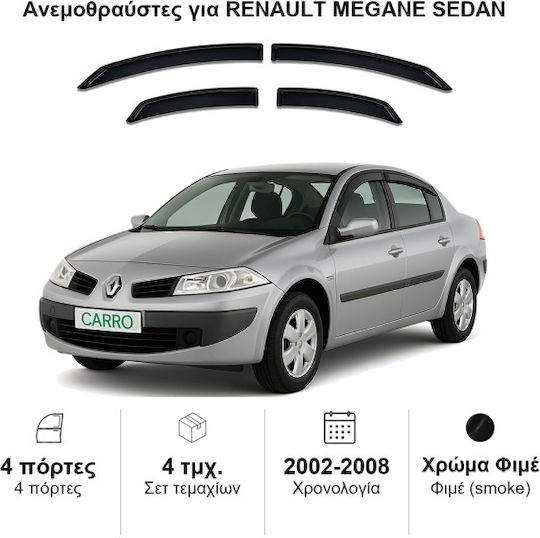 Heko Set of Windbreakers Front and Rear Car Dark Fime for Renault Megane 4D 2002 4pcs