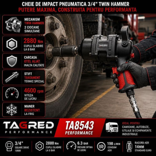 Tagred TA8543 Luftschlagschrauber 3/4" mit Maximalem Drehmoment 293,67kgm