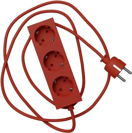 Pedestal Steckdosenleiste 3 Steckdosen mit Kabel 2m Rot
