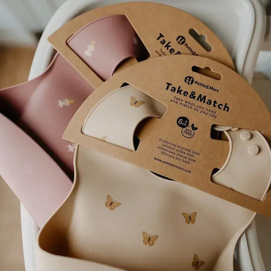 Petite & Mars Babici Pentru Bebeluşi Din Silicon Cu Buzunar Velvet Latte Pentru 6 Luni+