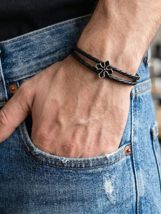 Men's Leather Bracelet with Cross Design