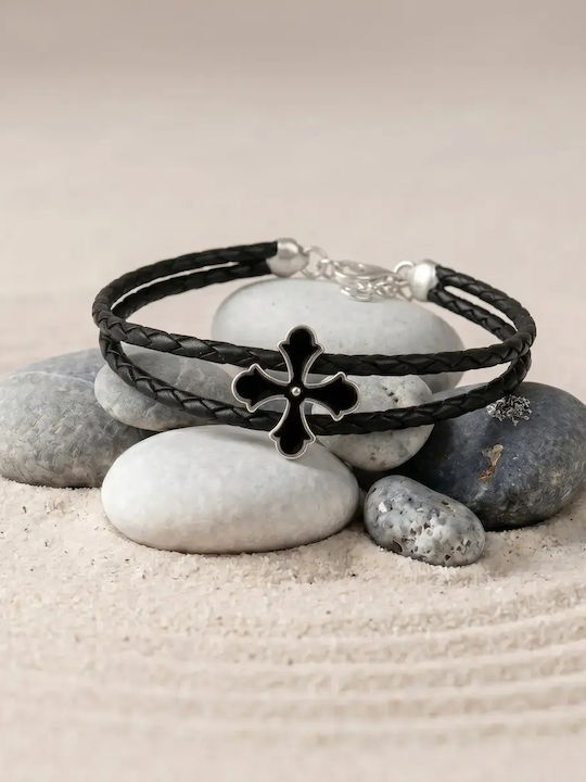 Men's Leather Bracelet with Cross Design