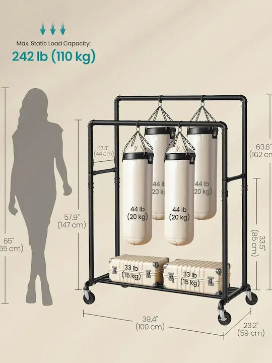 Songmics Cu Roți Rack de Podea din Metal Negru 162x59cm
