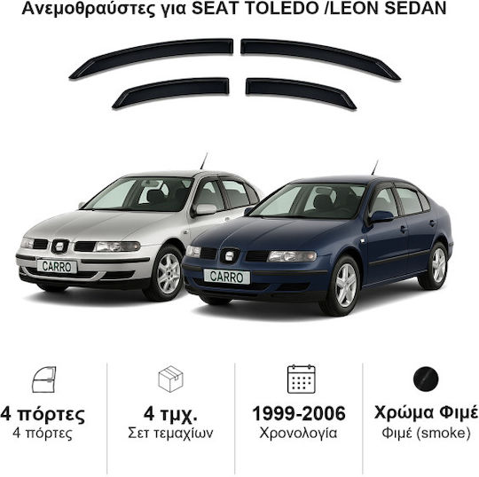 Heko Set of Windbreakers Front and Rear Car Dark Fime for Seat Toledo 4pcs