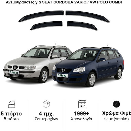 Heko Set of Windbreakers Front and Rear Car Dark Fime for Seat Cordoba 4pcs