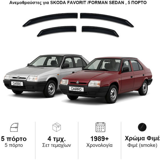 Heko Set of Windbreakers Front and Rear Car Dark Fime for Skoda Favorit 4pcs