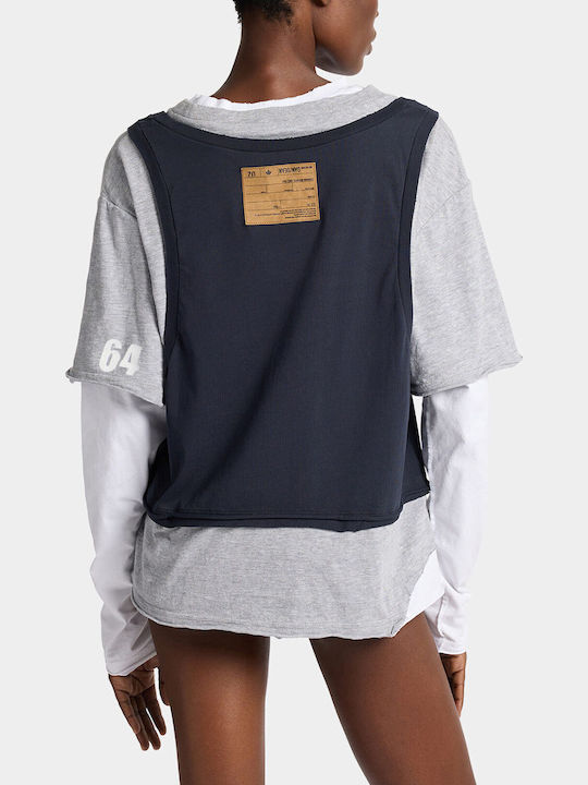 Dsquared2 Women's Blouse Blue Navy/Grey Melange/White